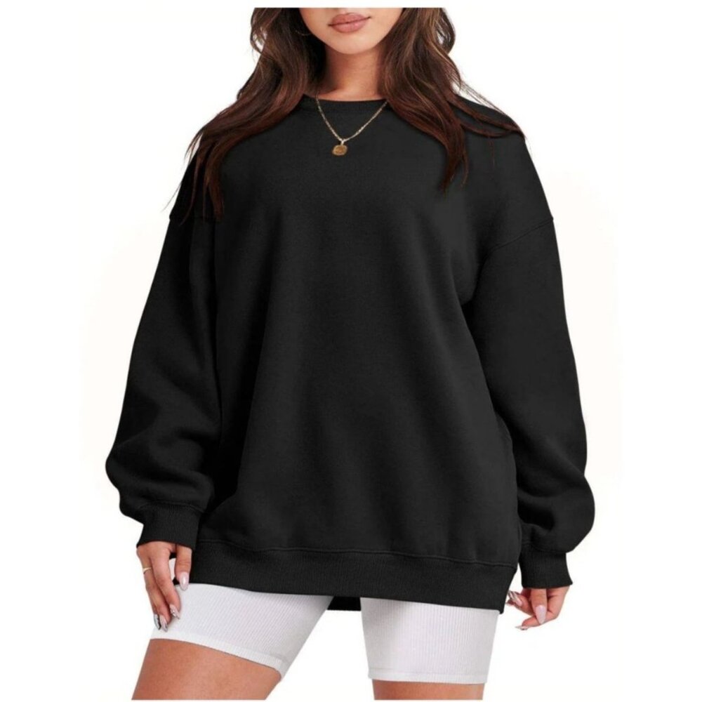 Anrabess Oversized Womens Sweatshirt Fleece Long Sleeve Black Size Large Comfort